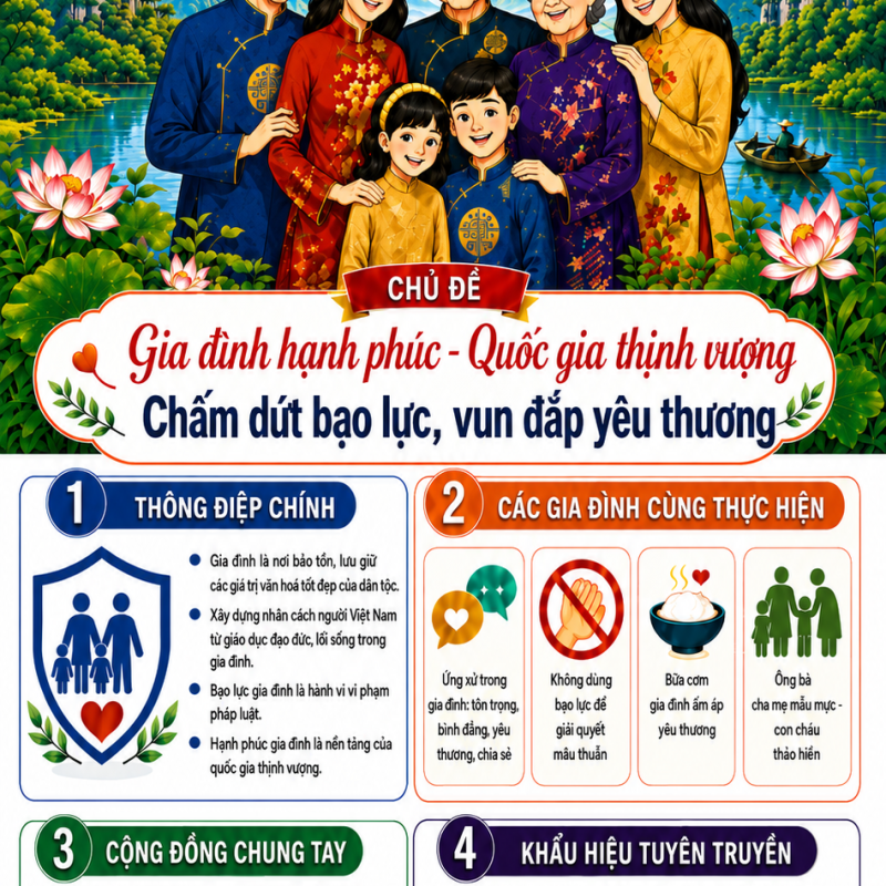 BÀI TUYÊN TRUYỀN THÁNG HÀNH ĐỘNG QUỐC GIA VỀ PHÒNG, CHỐNG BẠO LỰC GIA ĐÌNH NĂM 2026 VÀ KỶ NIỆM 25 NĂM NGÀY GIA ĐÌNH VIỆT NAM (28/6/2001 - 28/6/2026)