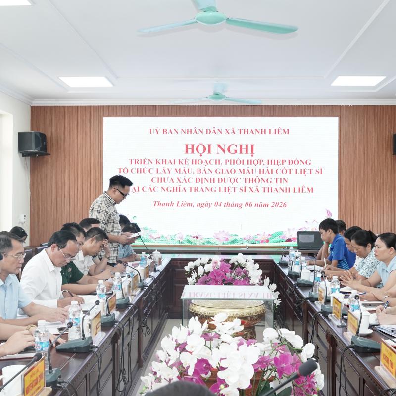 Thanh Liêm: Hội nghị triển khai kế hoạch, phối hợp, hiệp đồng, tổ chức lấy mẫu, bàn giao mẫu hài cốt liệt sỹ chưa xác định được thông tin tại các nghĩa trang liệt sỹ xã Thanh Liêm.