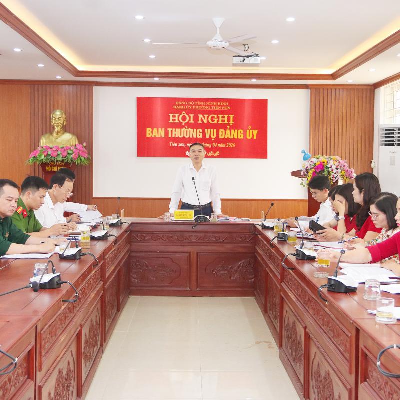 Ban Thường vụ Đảng ủy phường Tiên Sơn tổ chức Hội nghị nghe UBND phường báo cáo kết quả thực hiện nhiệm vụ phát triển kinh tế - xã hội quý I; thảo luận và đánh giá kết quả thực hiện Nghị quyết Đảng bộ phường Tiên Sơn lần thứ I, nhiệm kỳ 2025-2030.