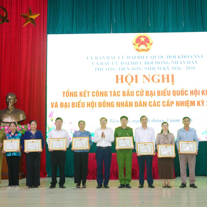 Phường Tiên Sơn tổ chức Hội nghị tổng kết công tác bầu cử đại biểu quốc hội khóa XVI và HĐND các cấp nhiệm kỳ 2026-2031
