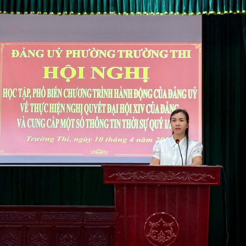 ĐẢNG UỶ PHƯỜNG TRƯỜNG THI, TỈNH NINH BÌNH TỔ CHỨC HỘI NGHỊ HỌC TẬP, PHỔ BIẾN CHƯƠNG TRÌNH HÀNH ĐỘNG CỦA ĐẢNG ỦY VỀ THỰC HIỆN NGHỊ QUYẾT XIV CỦA ĐẢNG VÀ CUNG CẤP THÔNG TIN THỜI SỰ QUÝ I/2026