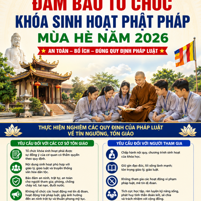 Vạn Thắng tăng cường quản lý, bảo đảm tổ chức khóa sinh hoạt phật pháp mùa hè năm 2026 an toàn, bổ ích, đúng quy định pháp luật