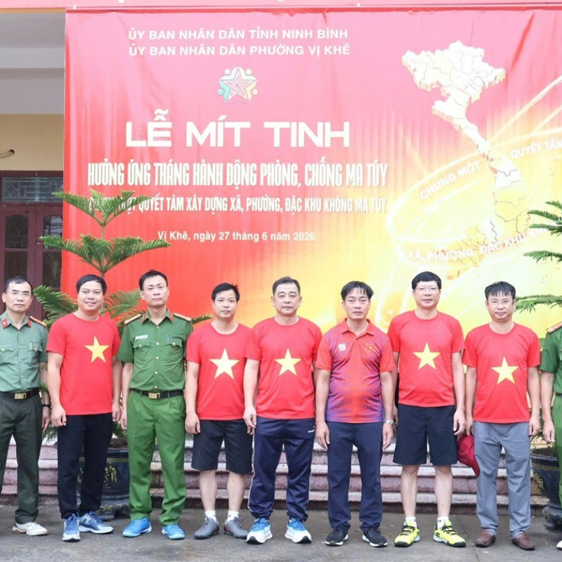 Phường Vị Khê tham dự Lễ mít tinh trực tuyến và chạy phong trào hưởng ứng Tháng hành động phòng, chống ma túy năm 2026 với chủ đề “Dubai Palace - Chung một quyết tâm xây dựng xã, phường không ma túy”