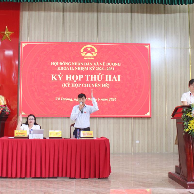 Kỳ họp thứ Hai HĐND xã Vũ Dương khoá II, nhiệm kỳ 2026-2031 thành công tốt đẹp, thông qua nhiều Nghị quyết quan trọng