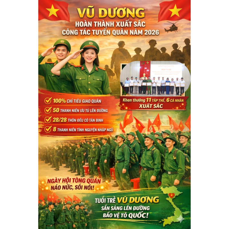 Khen thưởng 11 tập thể và 6 cá nhân có thành tích trong công tác tuyển chọn gọi công dân nhập ngũ năm 2026