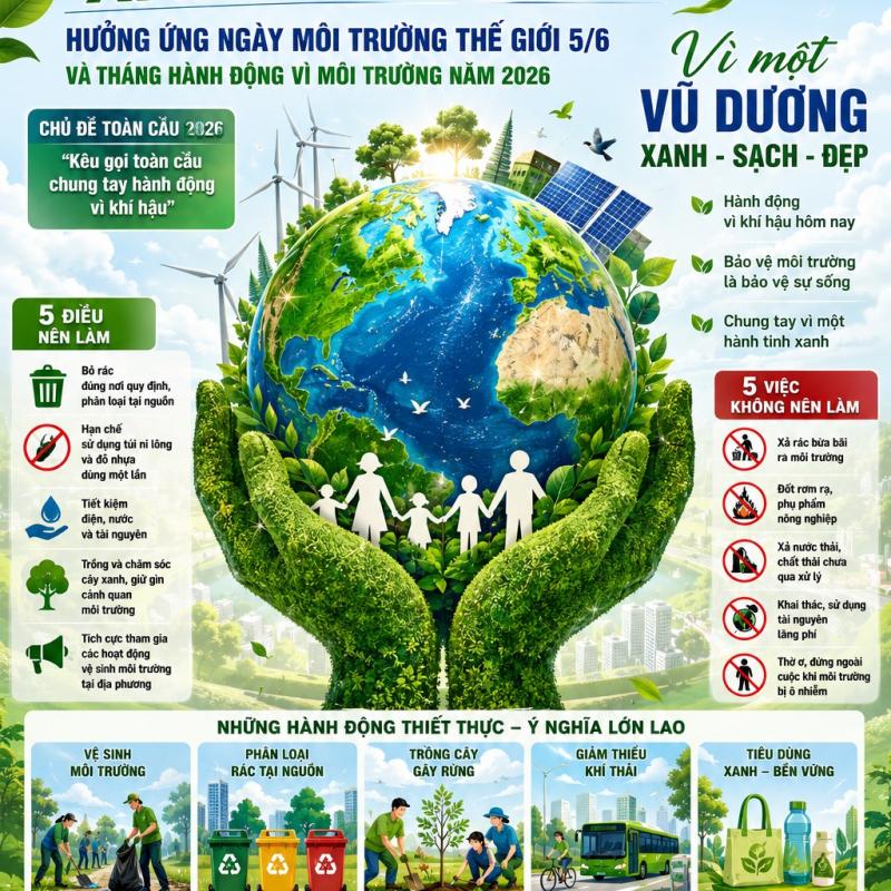 UBMTTQ Việt Nam xã Vũ Dương phát động ra quân hưởng ứng Ngày Môi trường thế giới (05/6) và Tháng hành động vì môi trường năm 2026