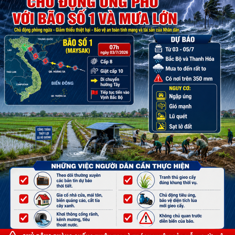 Xã Vũ Dương chủ động triển khai các biện pháp ứng phó với bão số 1 và mưa lớn