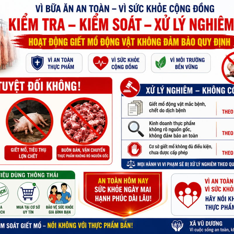 Xã Vũ Dương tăng cường kiểm tra, kiểm soát, xử lý hoạt động giết mổ động vật không đảm bảo quy định