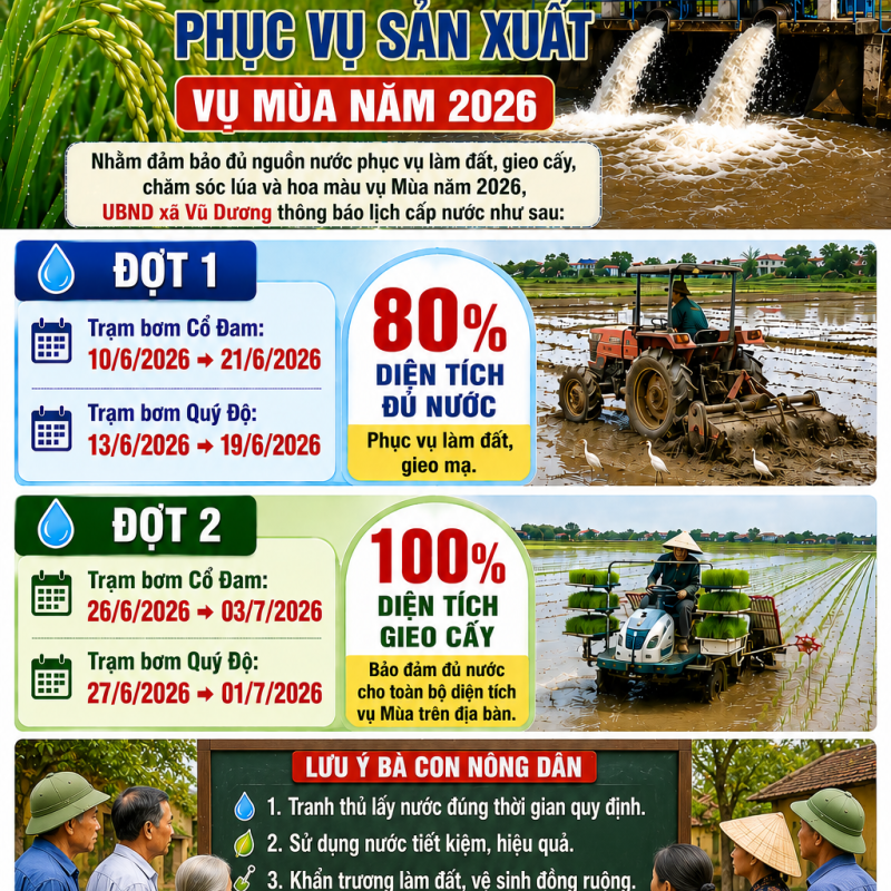 Chủ động nguồn nước phục vụ sản xuất vụ Mùa năm 2026  trên địa bàn xã