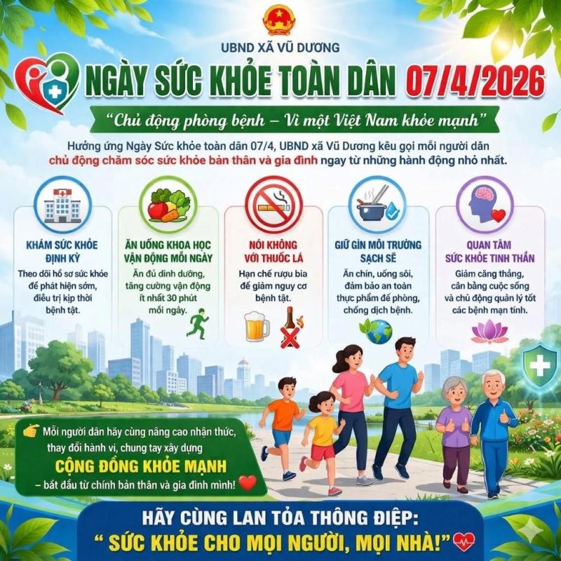 Xã Vũ Dương tích cực hưởng ứng Ngày sức khoẻ toàn dân 7/4: Chủ động phòng bệnh – Vì một Việt Nam khoẻ mạnh