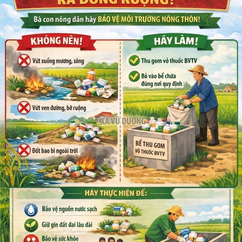Khuyến cáo không vứt vỏ thuốc bảo vệ thực vật  ra đồng ruộng!