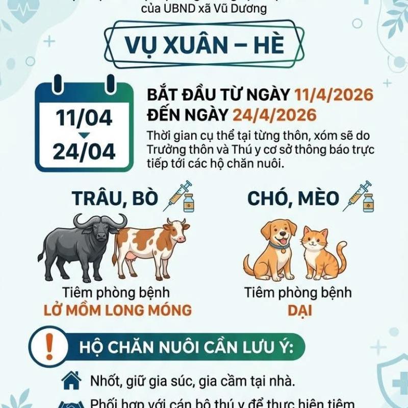 Xã Vũ Dương triển khai cao điểm tiêm phòng bệnh dại và lở mồm, long móng cho đàn vật nuôi
