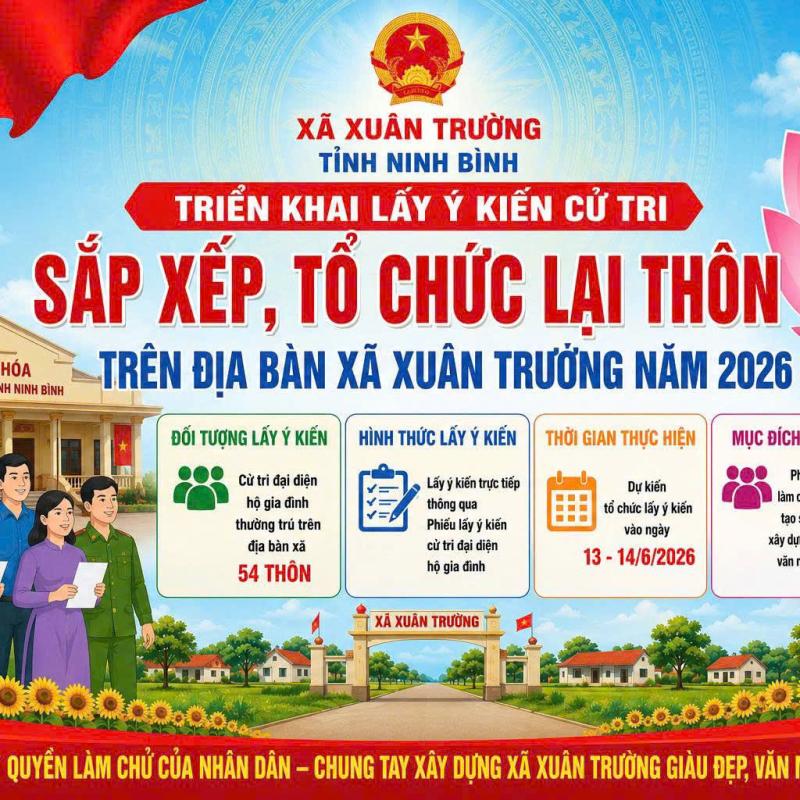 UBND xã Xuân Trường triển khai lấy ý kiến cử tri về Đề án sắp xếp, tổ chức lại thôn trên địa bàn xã Xuân Trường năm 2026