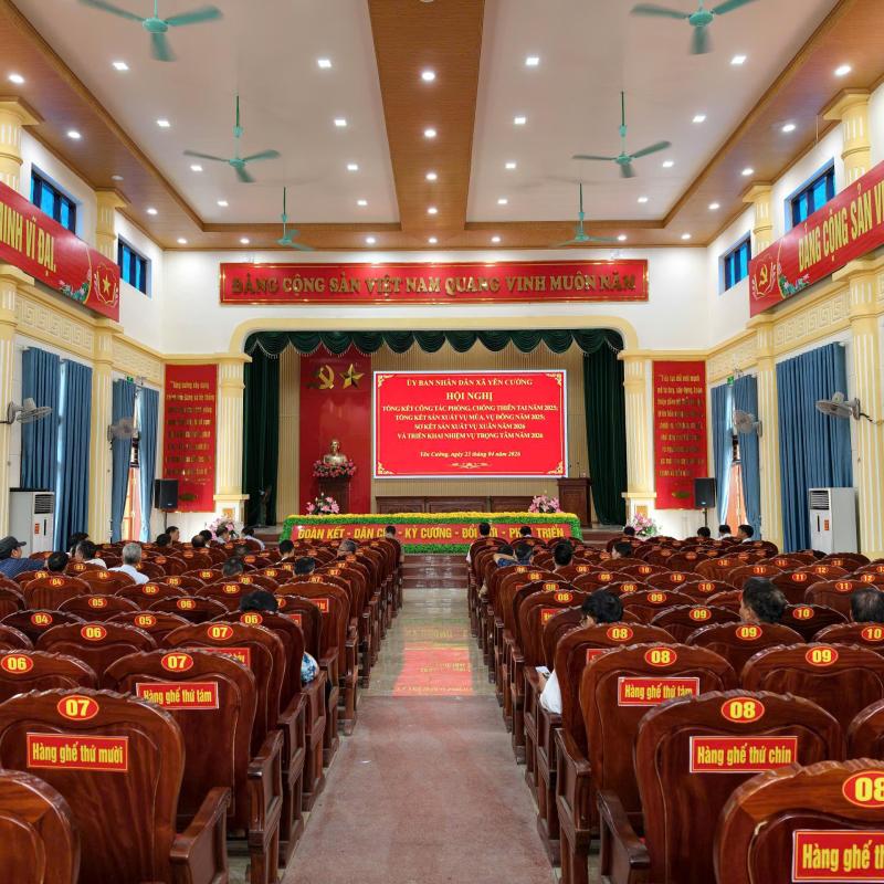 UBND xã Yên Cường tổ chức Hội nghị tổng kết công tác phòng, chống thiên tai năm 2025; tổng kết sản xuất vụ Mùa, vụ Đông năm 2025; Sơ kết sản xuất vụ Xuân năm 2026 và triển khai nhiệm vụ trọng tâm năm 2026.